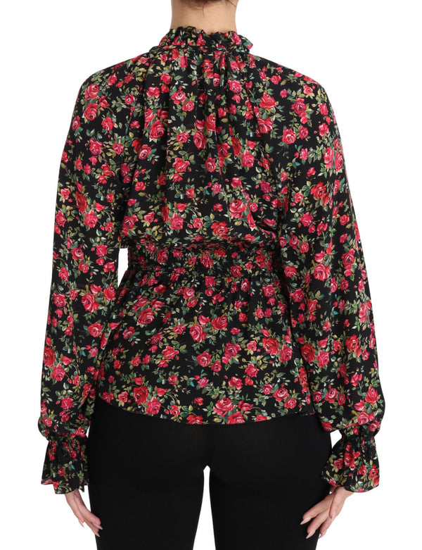 Black Rose Print Floral Shirt Top Blouse