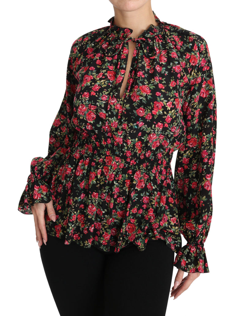 Black Rose Print Floral Shirt Top Blouse