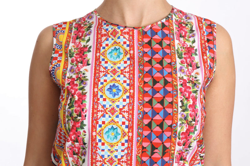 Carretto Print Pure Cotton Tank Top Floral Blouse