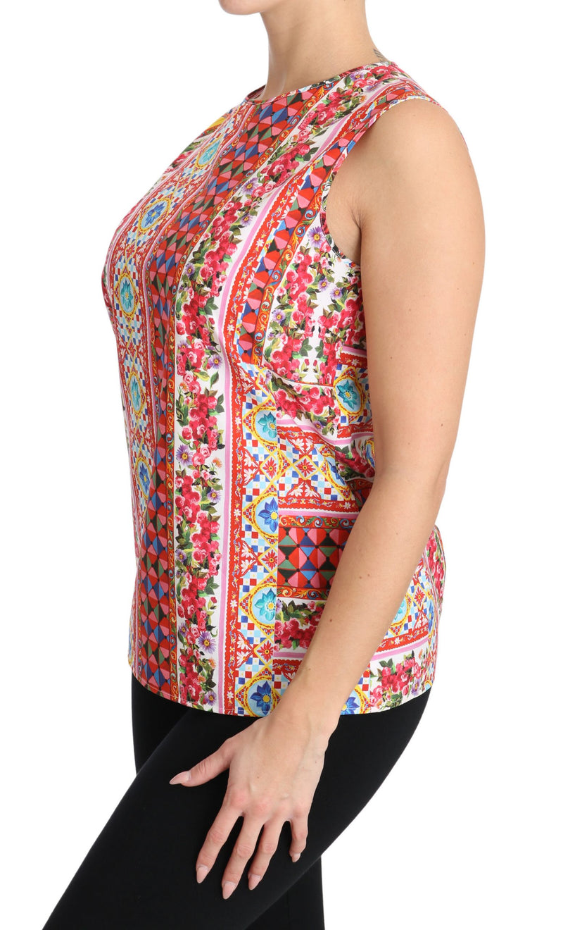 Carretto Print Pure Cotton Tank Top Floral Blouse