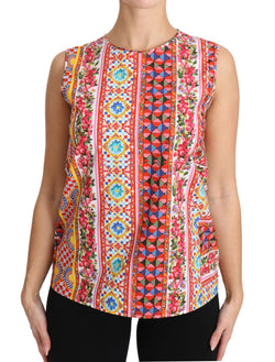 Carretto Print Pure Cotton Tank Top Floral Blouse