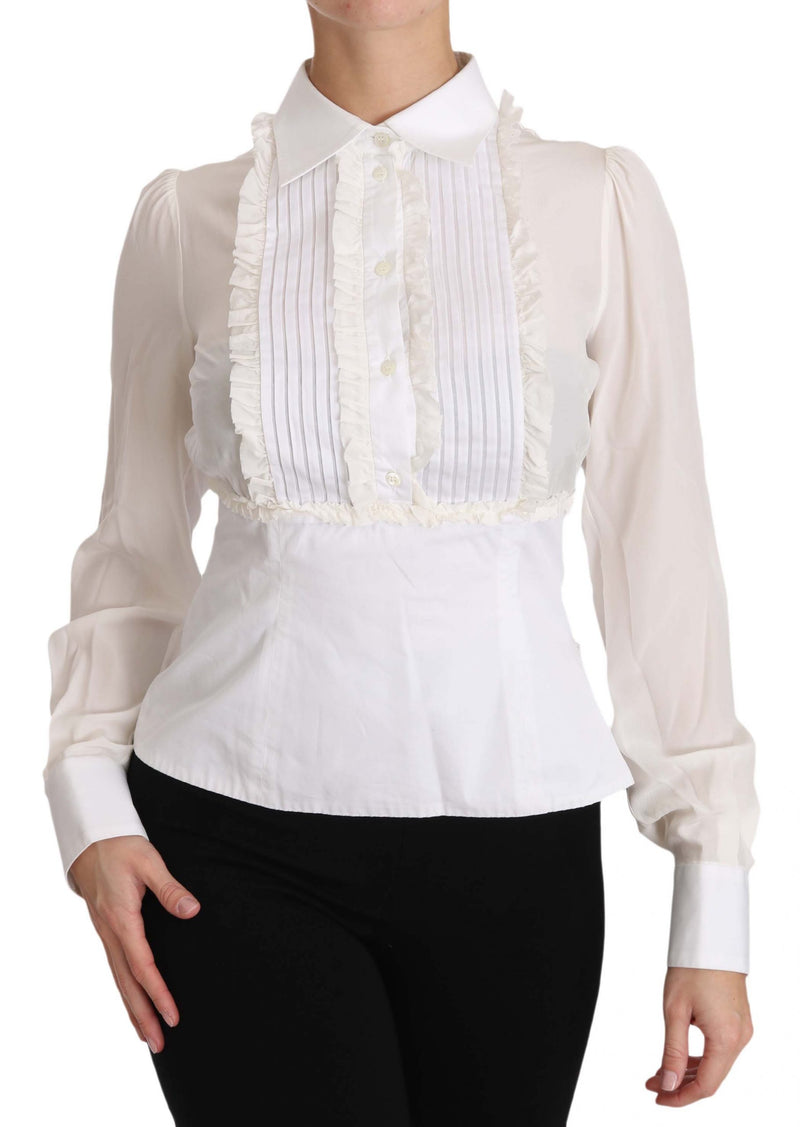 White Silk Ruffle Shirt Top Longsleeved Shirt