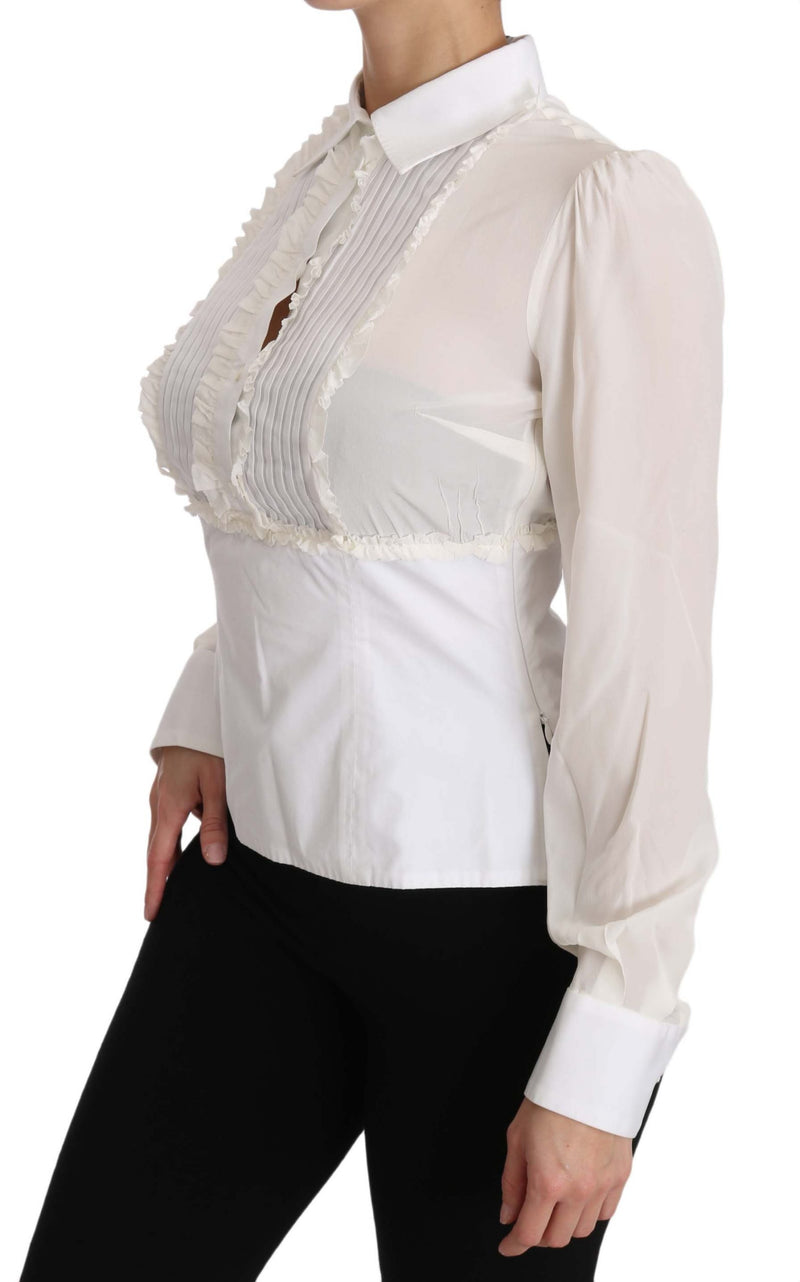 White Silk Ruffle Shirt Top Longsleeved Shirt