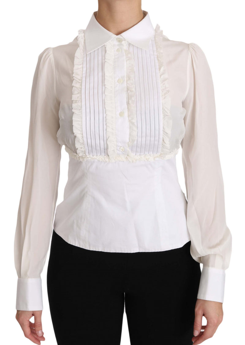 White Silk Ruffle Shirt Top Longsleeved Shirt