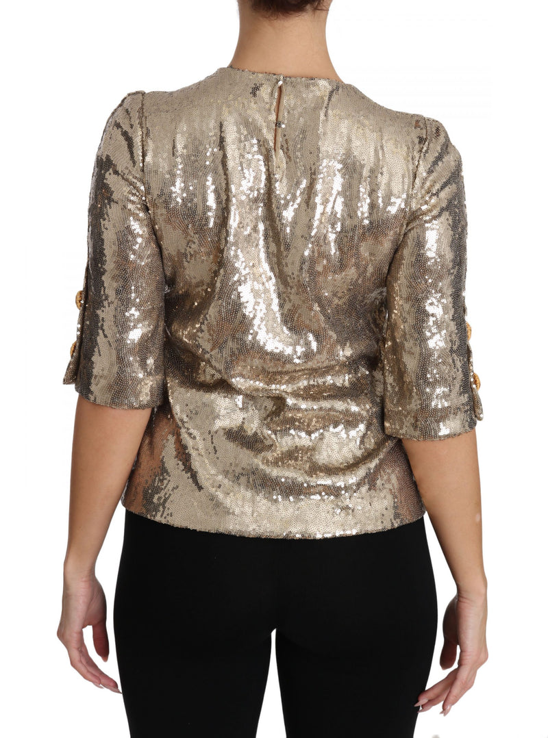 Gold Sequined Parrot Crystal Blouse