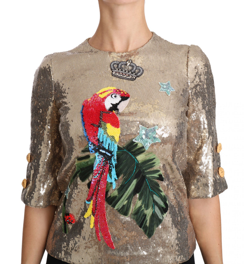 Gold Sequined Parrot Crystal Blouse