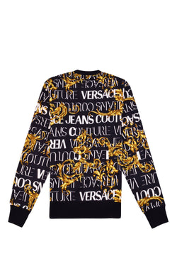 Black and Gold Cotton Logo Details Sweatshirt