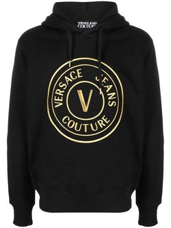 Black Cotton Logo Details Hooded Sweatshirt