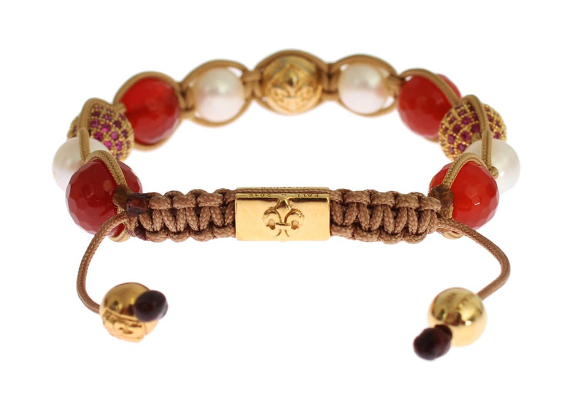 CZ Carnelian Pearl 925 Silver Bracelet