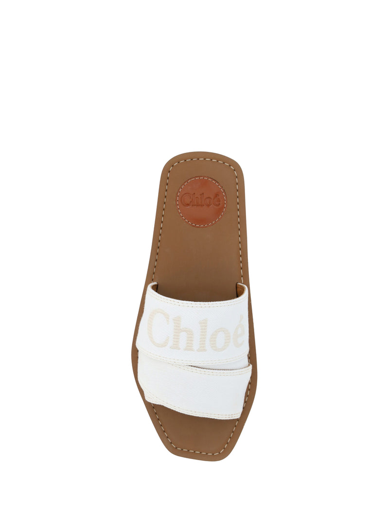 White Cotton Slides Woody Sandals