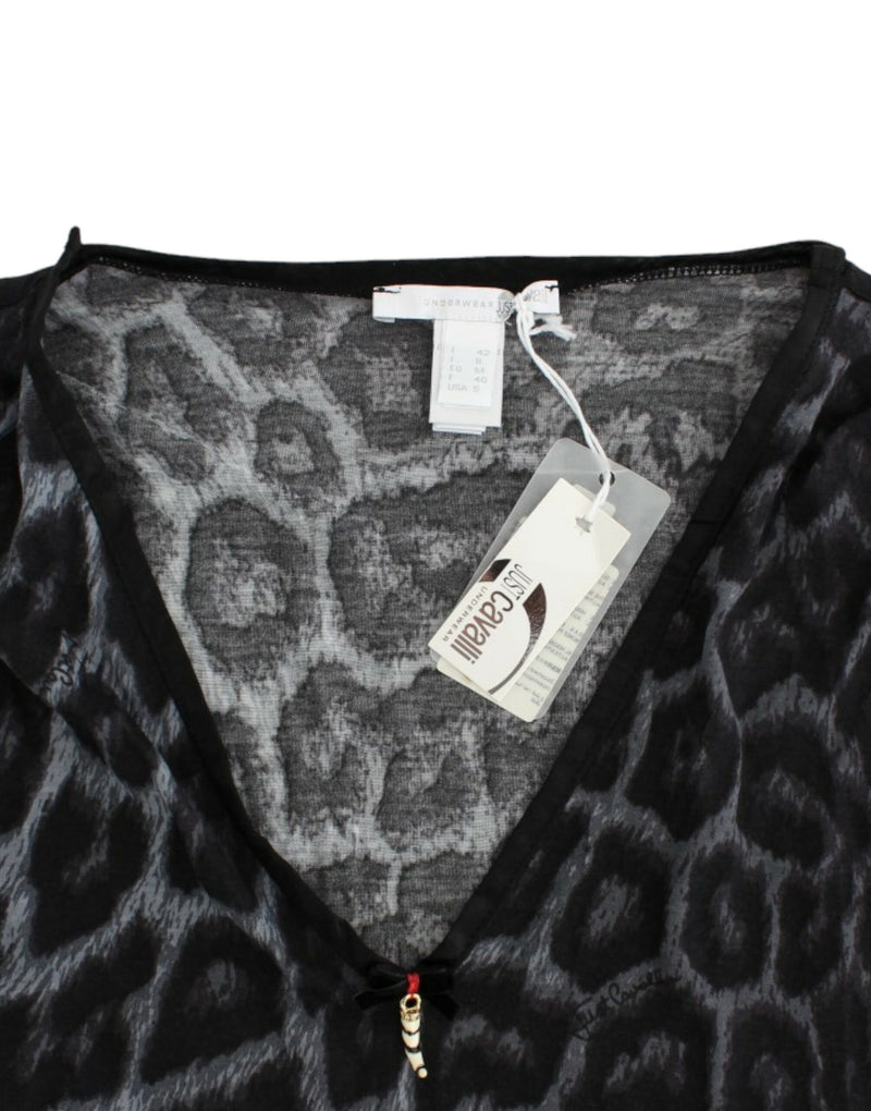 Gray leopard v-neck top