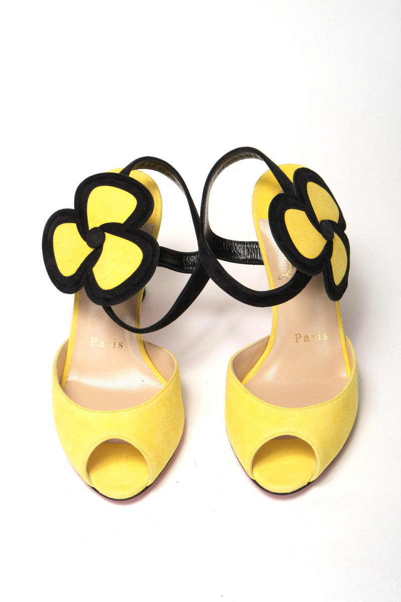 Yellow Black Peep Toe Flower Sandal