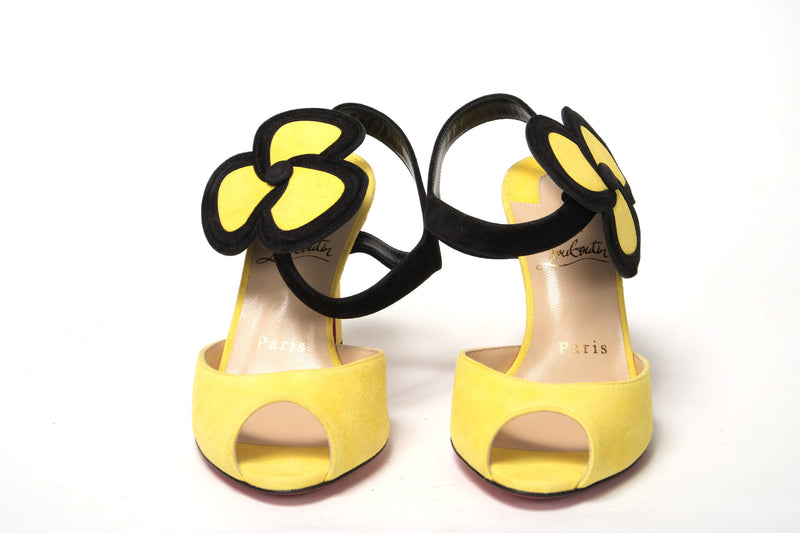 Yellow Black Peep Toe Flower Sandal