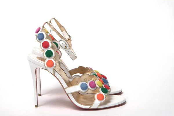 White Multicolor Spot Design High Heels Shoes Sandal