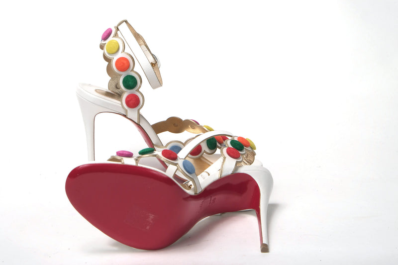 White Multicolor Spot Design High Heels Shoes Sandal