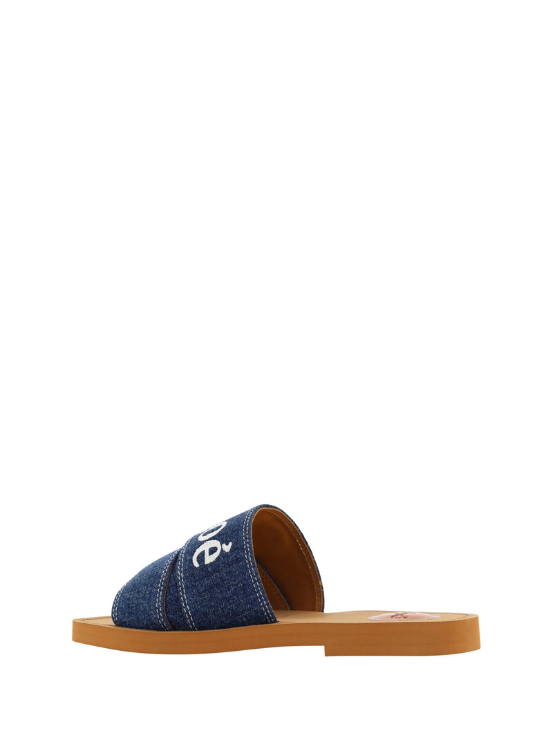 Denim Blue Cotton Slides Woody Sandals