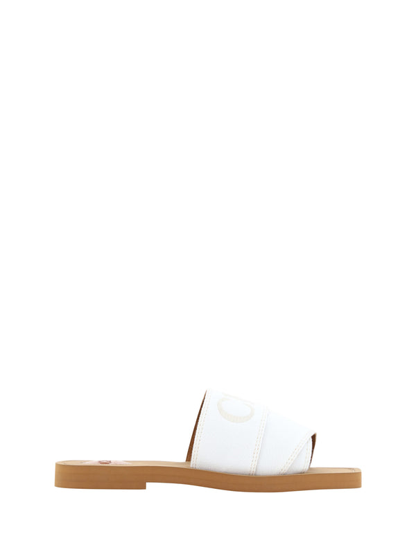 White Cotton Slides Woody Sandals