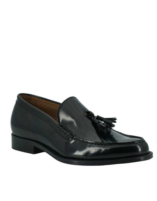 Black Spazzolato Leather Mens Loafers Shoes