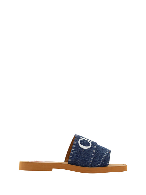 Denim Blue Cotton Slides Woody Sandals