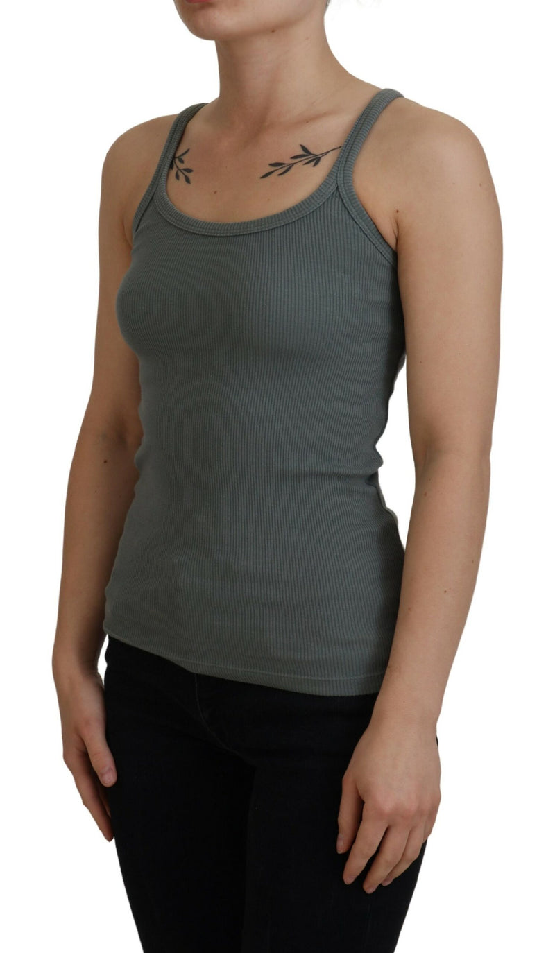 Green Cotton Slim Sleeveless Round Neck Tank Top