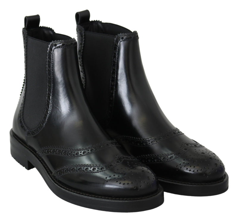 Black Leather Oxford Wingtip Boots Shoes