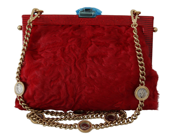 Red Fur Brocade Crystal Shoulder Women VANDA Purse