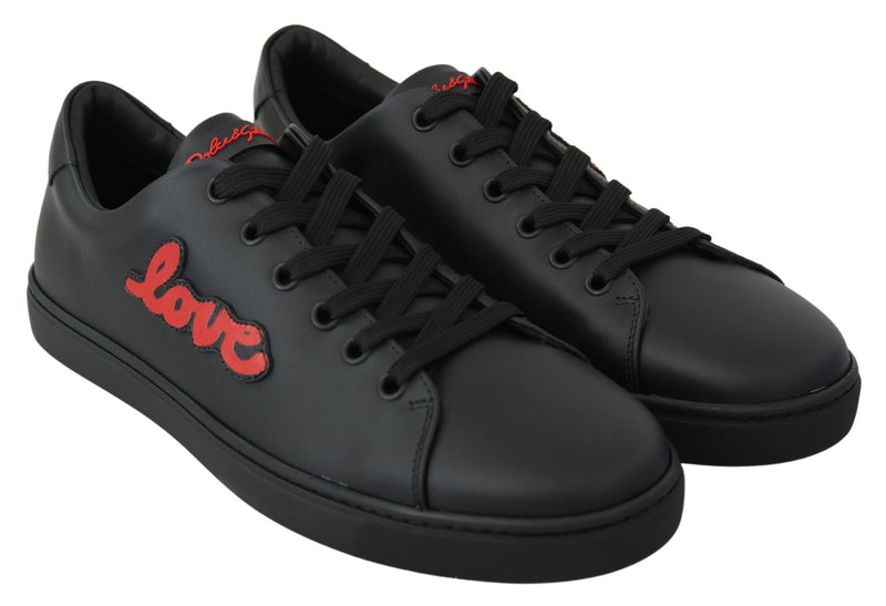 Black Leather Love Heart Sneakers Womens Shoes