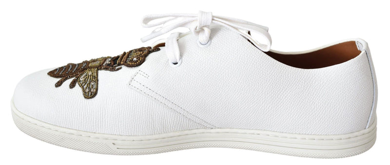 White Leather Bee Crown Loafers Sneakers  Shoes