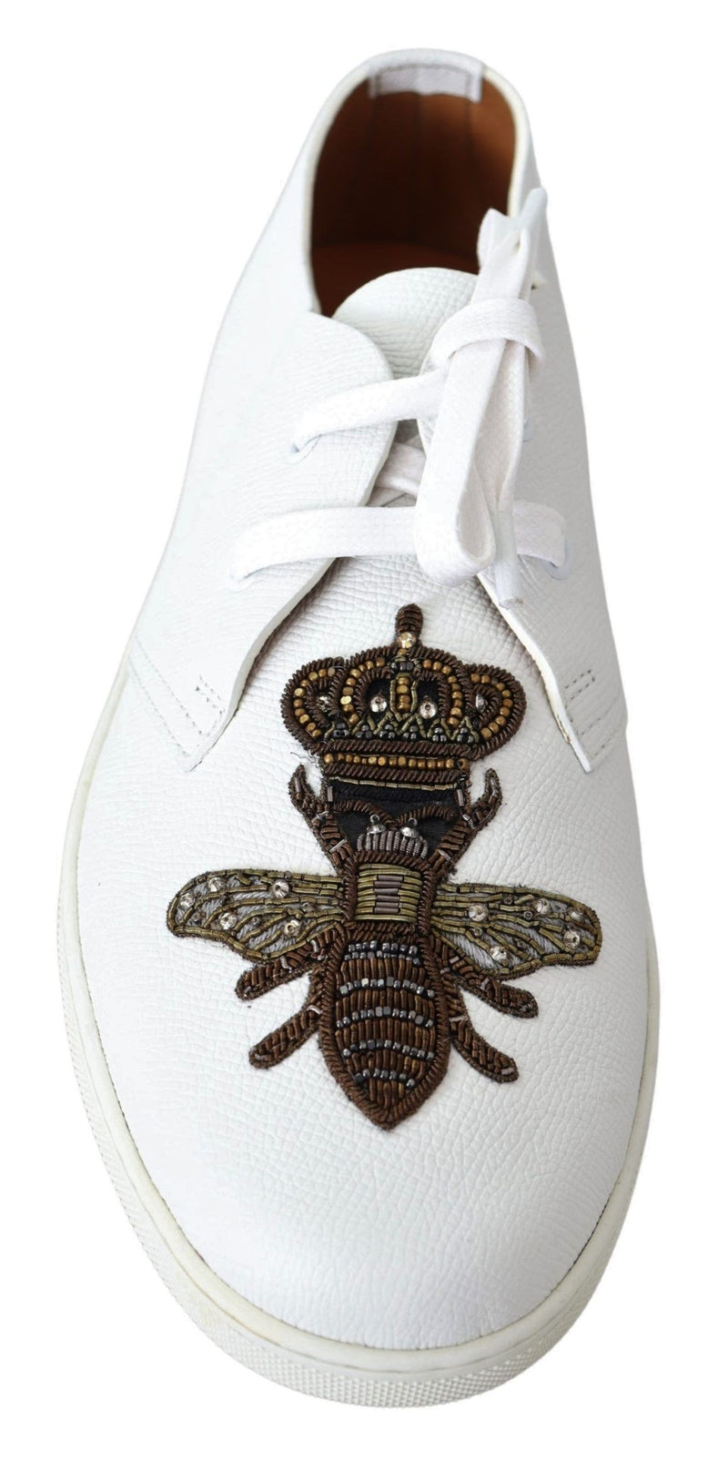 White Leather Bee Crown Loafers Sneakers  Shoes