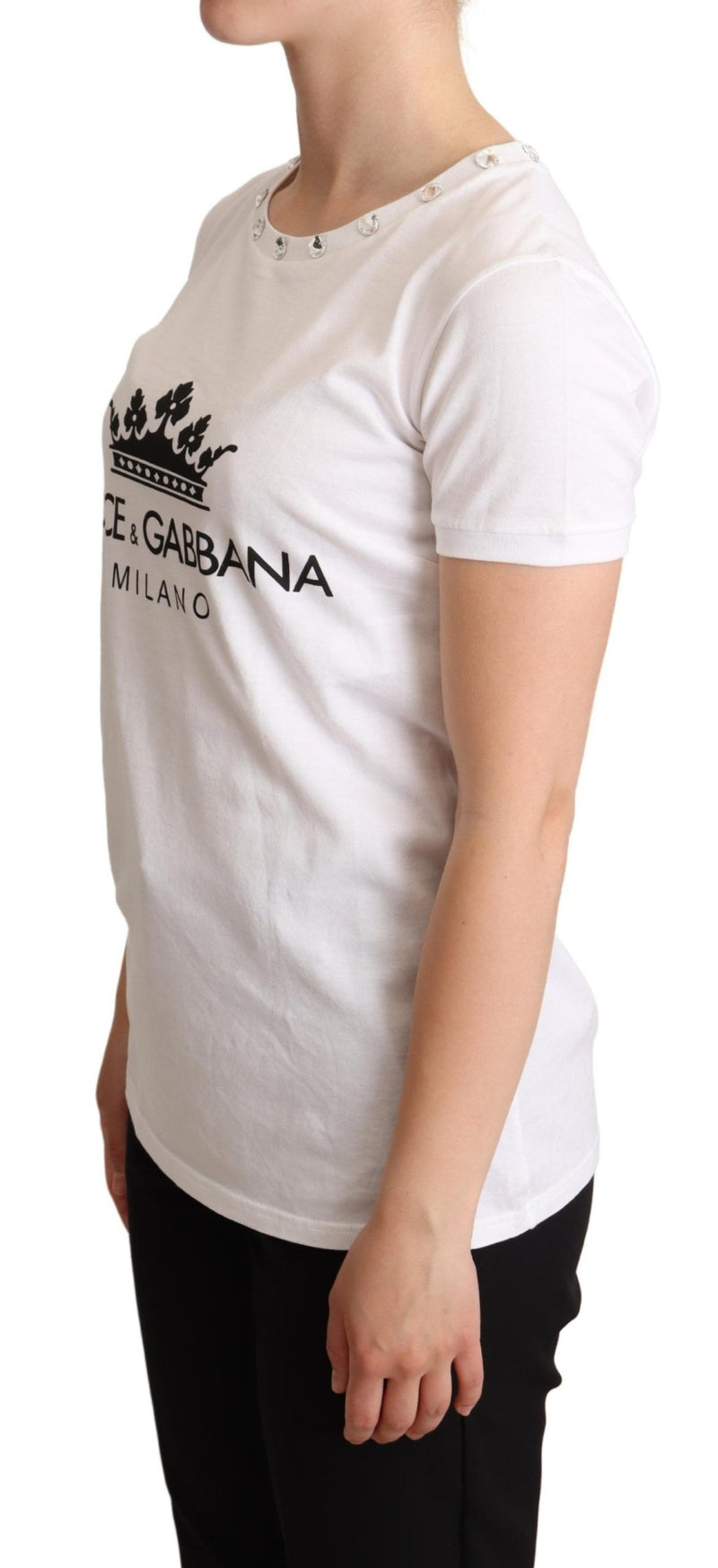 White Logo Print Embellished Top  T-shirt