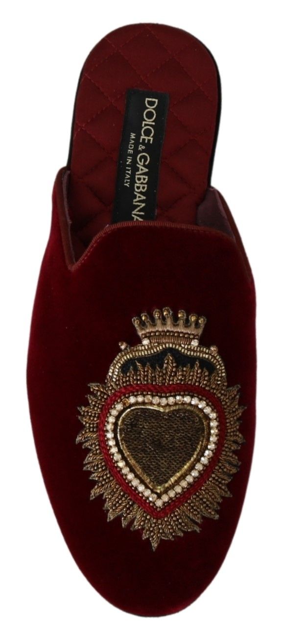 Red Velvet Sacred Heart Embroidery Slides Shoes