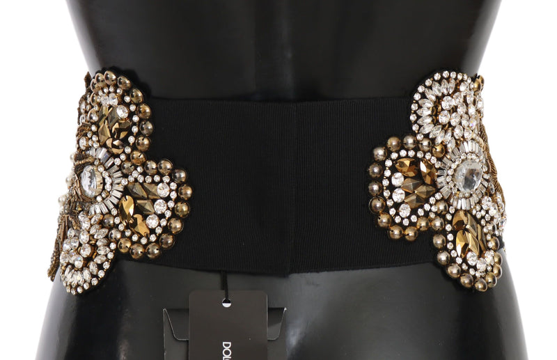 Floral Crystal Gold Pearl Wide Waist Belt