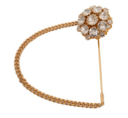 Gold Brass Clear Crystal Chain Pin Women Brooch