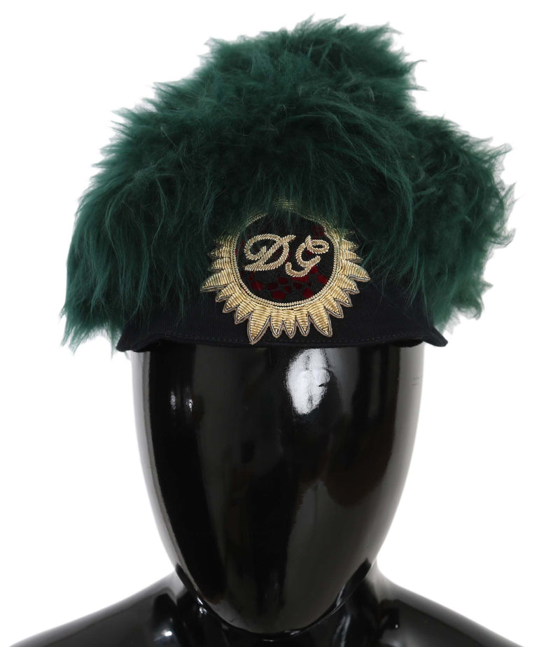 Green Fur DG Logo Embroidered Cloche Hat