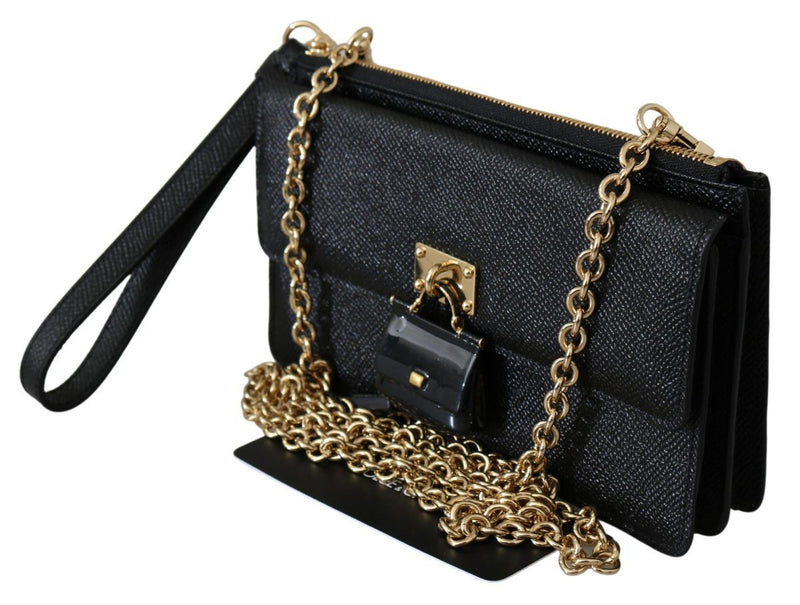 Black Padlock Phone Purse Clutch Sicily Leather Bag