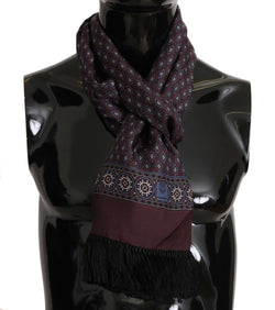 Maroon Baroque Print Fringes Mens Scarf