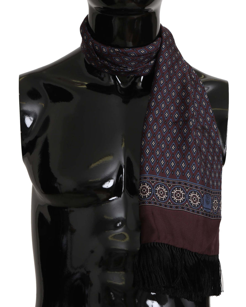 Maroon Baroque Print Fringes Mens Scarf