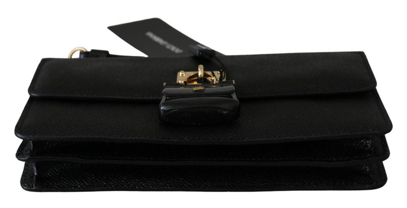 Black Padlock Phone Purse Clutch Sicily Leather Bag