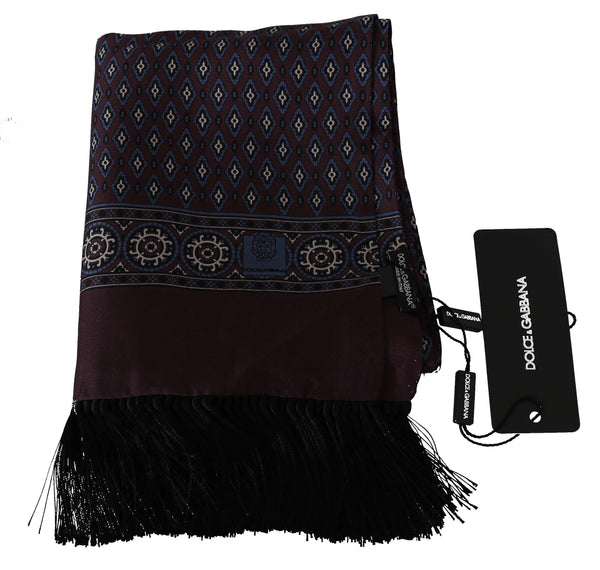 Maroon Baroque Print Fringes Mens Scarf