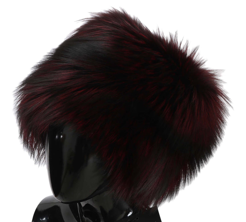 Maroon Black Silver Fox Fur Winter Hat