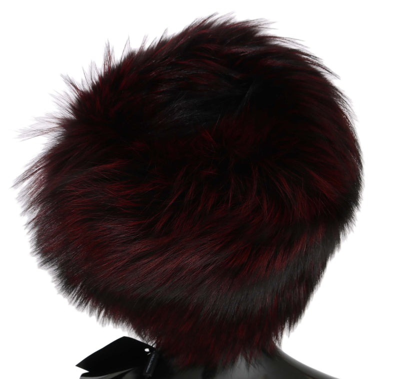 Maroon Black Silver Fox Fur Winter Hat