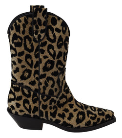 Gold Black Leopard Cowboy Boots Shoes