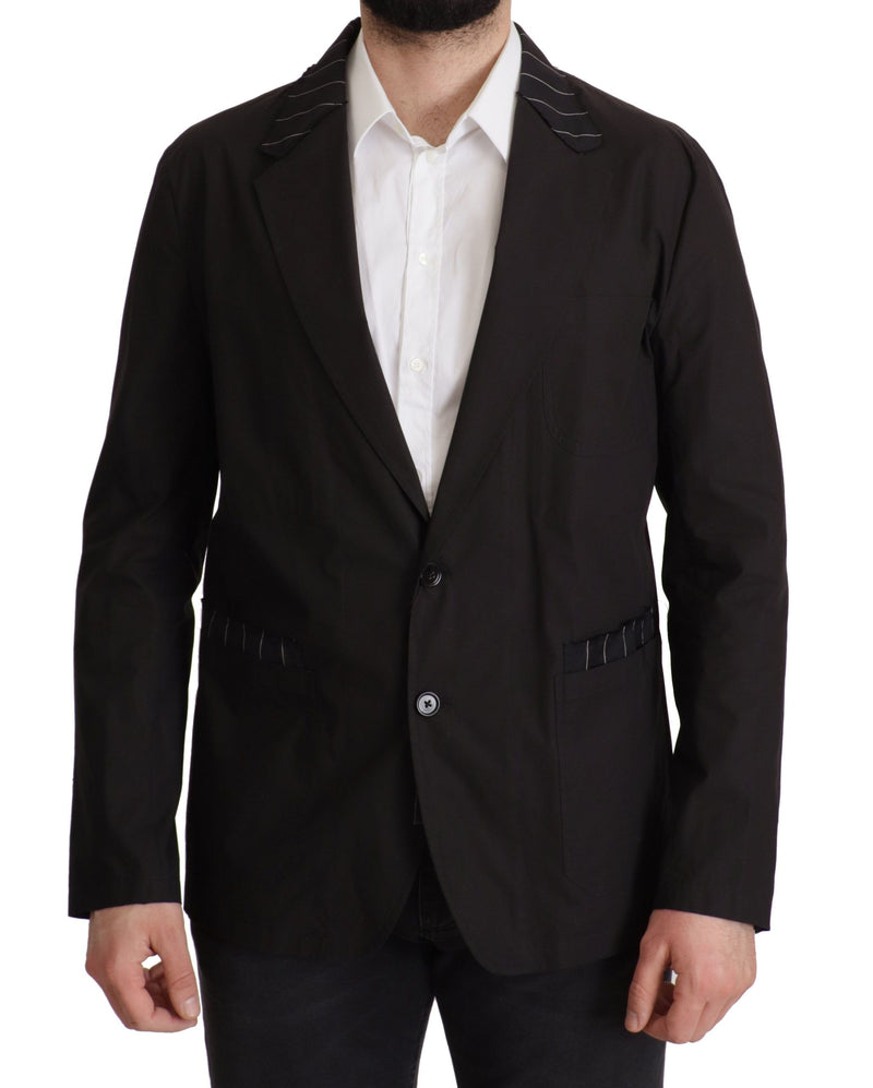 Black Cotton Single Breasted Blazer Jacket