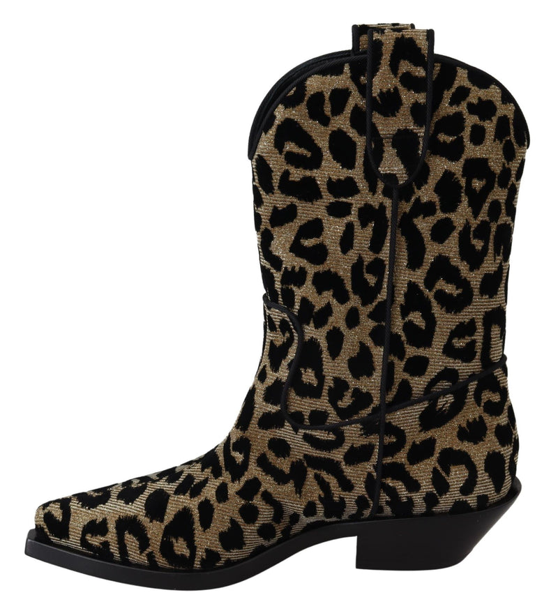 Gold Black Leopard Cowboy Boots Shoes