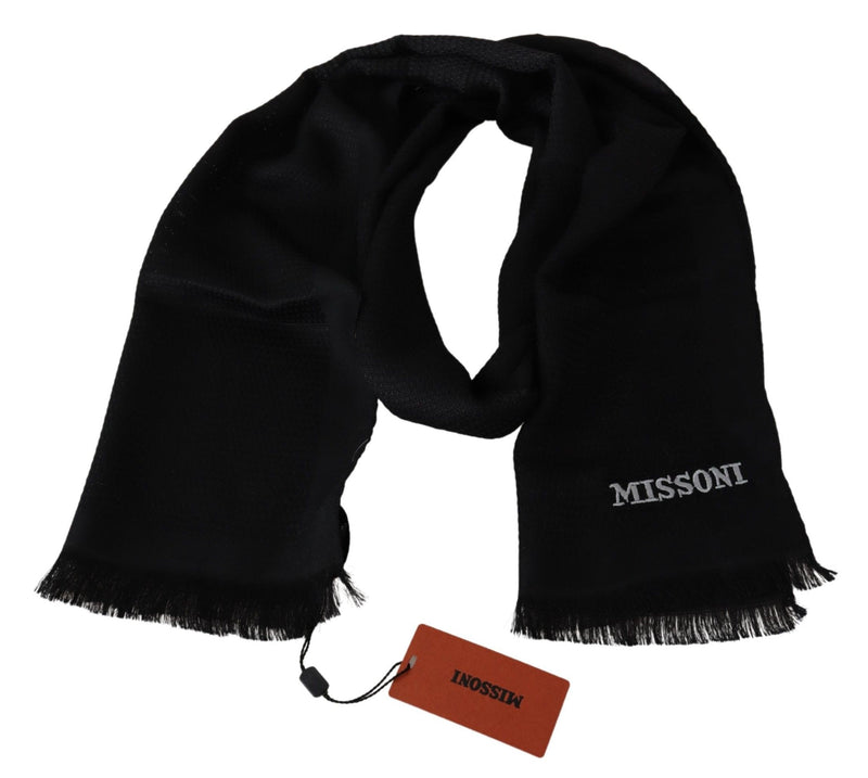 Black Wool Blend Unisex Neck Wrap Fringes Scarf