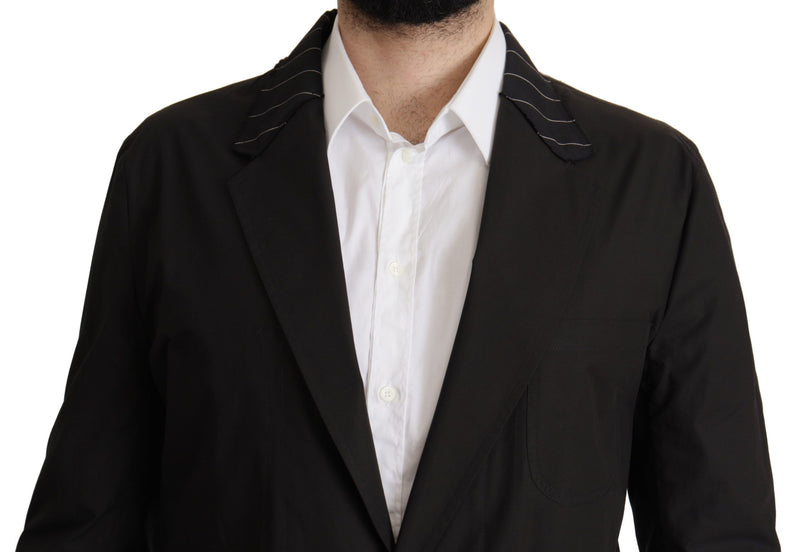 Black Cotton Single Breasted Blazer Jacket