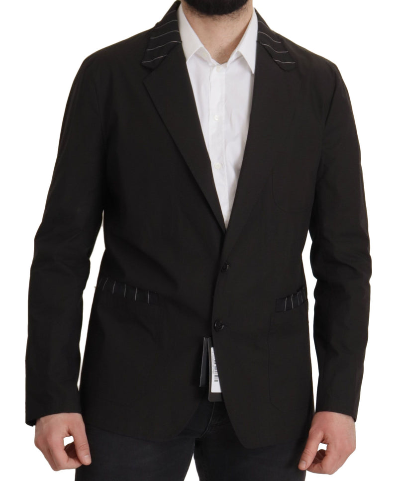 Black Cotton Single Breasted Blazer Jacket