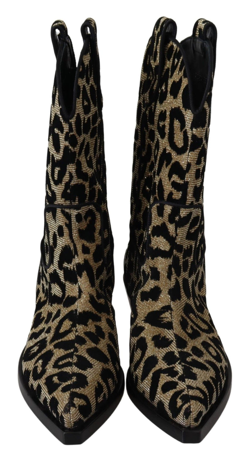 Gold Black Leopard Cowboy Boots Shoes