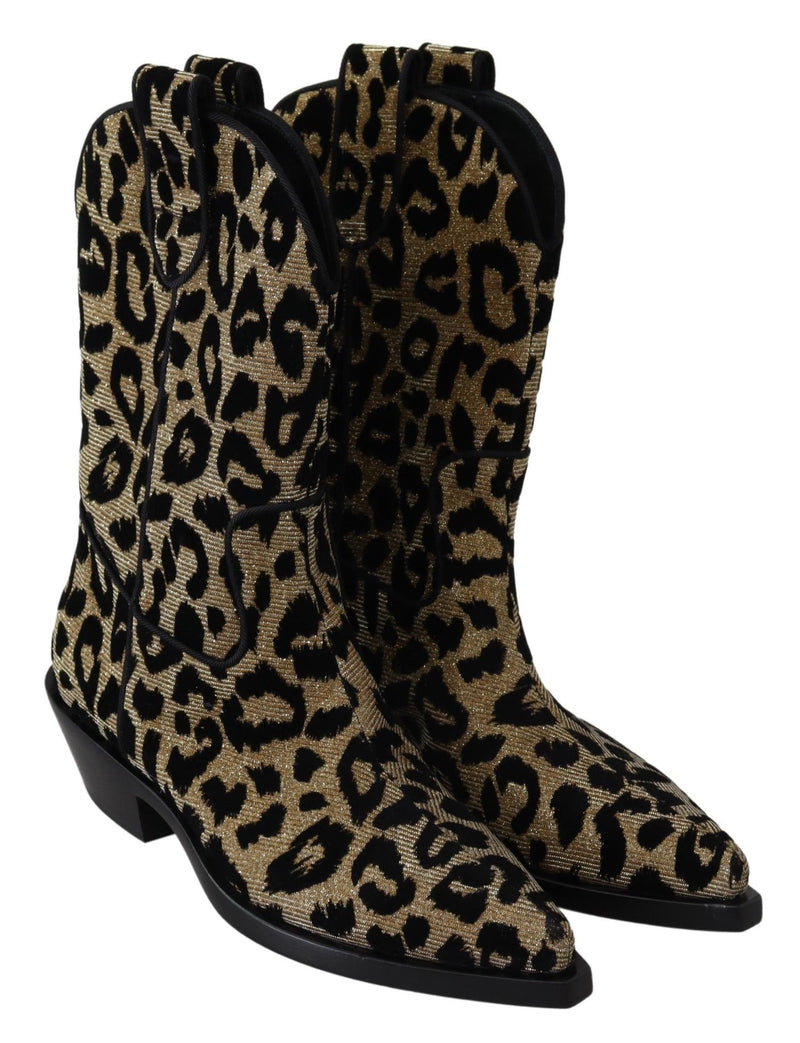 Gold Black Leopard Cowboy Boots Shoes