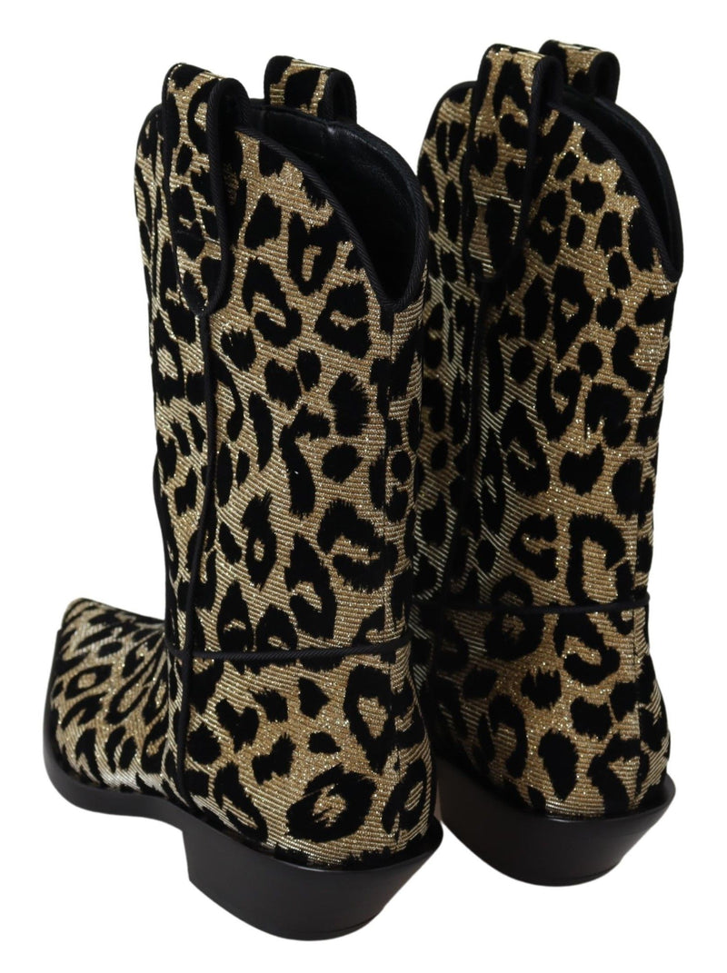 Gold Black Leopard Cowboy Boots Shoes